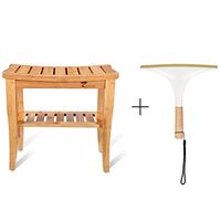 ToiletTree Products Deluxe Wooden Bamboo Shower Seat Bench with Underneath Storage Shelf (Seat with Squeegee)