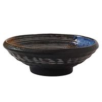 Bowl Extra Large Black Stoneware Bowl 9 Inch Glazed Heavy Ceramic Bowl with Wood Grain for Salad Ramen Cereal Sea Food, Handcrafted Household tableware, retro bowl