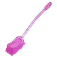 uxcell Rectangular Head Curved Handle Bowl Cleaning Brush Clear Fuchsia