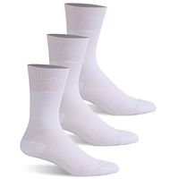 Facool Diabetic Socks for Men Women, Dress Cushioned Crew Cotton Socks with Non-Binding,Losse Top,Seamless Toe 3 Pairs White X-Large