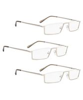 READING GLASSES 3 pack Metal Half-Rim Readers (Silver, 2.00)