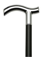 Walking Cane- Shiny chrome black.This walking stick cane has a chrome plated tuxedo fritz handle on shiny black hardwood shaft. This walking aid has a weight capacity of 250 pounds. This wooden cane has a 36 inches long