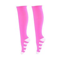 Compression Socks - Premium Design for Men and Women Everyday Use Running Pregnancy Flight & Travel Nursing Best Athletic Fit - Boost Stamina Circulation & Recovery (Pink/WhiteStripes, Large/X-Large)