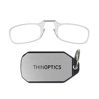ThinOptics Keychain Case + Rectangular Reading Glasses, Clear, +2.00