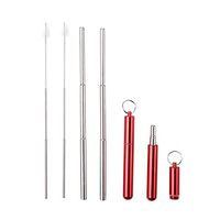 GooKit [2 Pack] Collapsible Drinking Straws Set with case,Stainless Steel Metal Cleaning Brush Reusable Portable for Travel, Home, Office (Red+Silver)