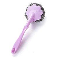 Gessppo Cleaning Brush Bathroom Kitchen with Handle Wire Ball Brush Dishwashing Pot Brush (Purple)