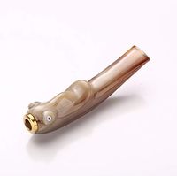 YIHUI Yak Horn Cigarette Holder Handmade Corn Cob Pipe Kit Double Loop Filter Smoking Tool Carved Fish (White Jade)