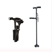 Travel Folding Telescopic Cane Elderly Double Handle Cane Portable Outdoor Climbing Cane with Led Light and Cushion Handle for Arthritis Seniors Disabled and Elderly Best Mobility Aids Cane