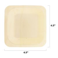 BambooMN Brand - 4.5" x 4.5" x 0.6" Disposable Wood Square Plates/Dishes, 25 Pieces