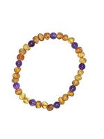 Baltic Amber and Purple Amethyst Adult Bracelet Made by UMAI - Pain Relief from Carpel Tunnel - Made of Certified Baltic Amber - Anti-inflammatory (Cognac Purple Amethyst)
