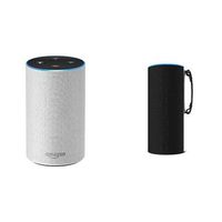 Echo (2nd Generation) - Sandstone Fabric + "Made for Amazon" Ninety7 SKY TOTE Portable Battery Base - Black