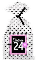 CakeSupplyShop Item#PGB-024 Happy 24th Birthday Pink w. Black Polka Dot Party Favor Bags with Ties -12pk