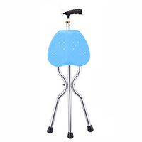FISHD Aluminum Alloy Cane Stool Massage Panel Double Curved Reinforcement Support Non-Slip Rubber Foot Cover Three-Legged Cane Seats,Light Comfortable,A