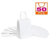 White Kraft Paper Bags 5"x3"x8"，Mesha 50pcs Gift Bags with Handle，Small Paper Shopping Bags，Paper Party Favor Bags，Retail Paper Bags Bulk