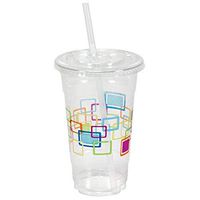 Party Dimensions Nicole 10 Count Deco Plastic Printed Cups with Lids and Straws, 24-Ounce, Multicolor