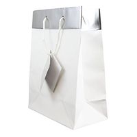 JAM PAPER Gift Bags with Rope Handles - Medium - 8 x 10 x 4- White Matte with Silver Top - 24/Box