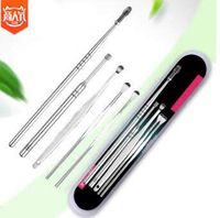 Yuehuam Curette Cleaning Spoon, 5pcs/Set Portable Ear Pick Cleaner Kit Stainless Steel Earpick Wax Remover Curette Cleaning Spoon Tool