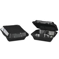 Genpak SN243-3L Snap-It Foam Hinged Carryout Container, 3-Comp, Black, 8-1/4x8x3,100/bg, 2 Bg/ct