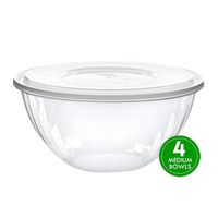Plasticpro Disposable 96 Ounce Round Crystal Clear Plastic Serving Bowls With Lids Party Snack or Salad Bowl, Chip Bowls, Snack Bowls, Candy Dish, Salad Container Pack of 4