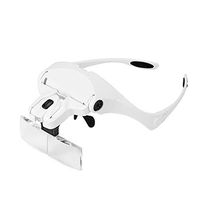 ABEDOE Head Mount Magnifier with 5 Interchangeable Loupe Glasses Lens (1.0X, 1.5X, 2.0X, 2.5X, 3.5X), 2 LED Head Light and Headband for Reading, Handcraft / Jewelry Making, Watch / Circuit Repairing