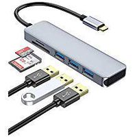 DesertWest USB C Hub, 5 Ports Type C Hub, SD/TF Card Reader, 3 USB 3.0 Ports, Compatible MacBook Pro 2016/2017/2018, New MacBook 12-Inch, Other USB C Laptop Grey