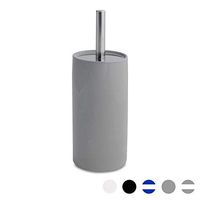 Harbour Housewares Closed Glazed Ceramic Toilet Brush & Holder Set - Metal Handle - Grey