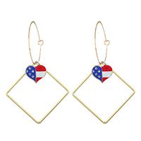 SuperUS Women's Earring Jewelry 4th of July American Flag Simple Independence Day Flag Star Large Metal Earrings Necklace
