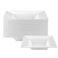 NYHI 14 Ounce Large Square Plastic Bowls | Single Use Recyclable Dinnerware for Household, Restaurant, Weddings & Parties | Durable, Soup Bowl | 50 Pack