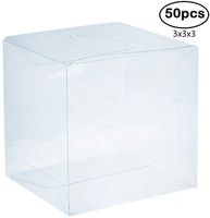 Clear PVC Plastic Boxes, 3 x3 x 3 inch Plastic Gift Box Square Containers Transparent Packing Box for Party Favors, Wedding,Anniversaries， Birthday Presents Candy Cupcakes Jewelry 50pcs