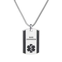 Divoti Deep Custom Laser Engraved Stainless Steel Medical Alert Necklace for Men, Steel Urban Tag Medical ID Necklace, Medical Dog Tag w/Free Engraving Chain 24 in Snake-Black