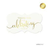 Andaz Press Fancy Frame Rectangular Label Stickers, Thank You for Celebrating with Us, Metallic Gold Ink, 36-Pack