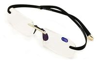 V.W.E Rectangular Rimless Memory Flex Temple Reading Glasses With Anti-reflective AR Coating (Black, 1.50)