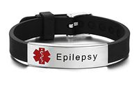 JF.JEWELRY Epilepsy Medical Alert ID Bracelet for Men & Women with Silicone Wristband -8 Size Adjustable,Black