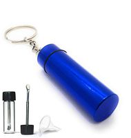 ASIO Glass Vial with Snuff Spoon in Waterproof Aluminum Pill Case | Small Glass Bottle with Keychain Airtight Container Holder for Outdoor Travel (Blue)