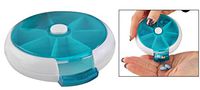 HOME-X Weekly Small Round Pill Organizer, Purse Pill Box 7 Day Rotating Pill Organizer 1 Time a Day, Daily Medicine Regimen-Blue (3.5" D)