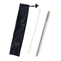 DIDA Diamond Angle Pure Titanium Straw Wide Boba Straw with Cleaning Brush and Pouch - Black