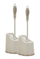 Toilet Brush and Holder (2 Pack) Toilet Bowl Cleaner Brush with Scrubbing Wand, Under Rim Lip Brush and Storage Caddy for Easy Bathroom Cleaning. by Superio (Beige)