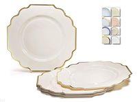 " OCCASIONS" 40 Plates Pack, Heavyweight Disposable Wedding Party Plastic Plates (8'' Appetizer/Dessert Plate, Imperial Ivory & Gold)