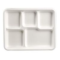 Stalkmarket 100% Compostable Sugar Cane Fiber Heavy Duty Plate, 5-Compartment American Tray, 500-Count Case