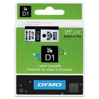 D1 Standard Tape Cartridge for Dymo Label Makers, 1/4in x 23ft, Black on White