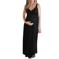 Jeash Women Maternity Sling Sleeveless Pregnancy Solid Soft Comfort Casual Ladies Long Dress (Black, XL)
