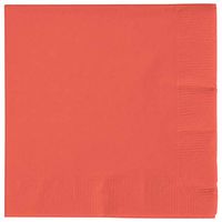 Party Prints 3ply 5" x 5" 100-Count Premium Disposable Cocktail/Beverage Napkins - Coral