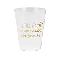 Little Star How I Wonder What You are Gender Reveal Baby Shower Cups, Frosted Plastic with Metallic Gold Ink, Twinkle Twinkle Baby Shower Theme Decor, Set of 10
