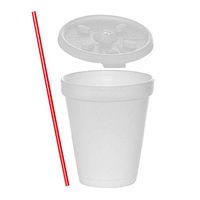 (200 Sets) 8 oz White Foam Cups with Lift'n'Lock Lids BONUS Stirrers, Disposable Foam Drink Cups, To Go Coffee Cups, Insulated Foam Cups for Hot/Cold Drinks by Tezzorio