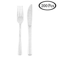 200 Pcs Plastic Silverware Disposable Party Plastic Flatware Set 100 Plastic Forks 100 Plastic Knives Silver