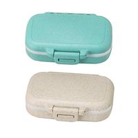 Meta-U Small Wheat-Straw Pill Box Supplement Case for Pocket or Purse - 3 Removable Compartments Travel Medication Carry Case - Daily Vitamin Organizer Box (Blue+Beige)