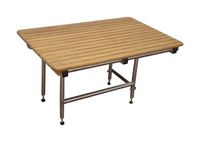 Teak ADA Wall Mounted Folding Shower Bench/Seat with Fold Down Legs (18"x16")