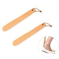 2 Pcs Wooden Shoe Horn Small Handled Shoehorns with Hanging Strap for Wome Men Seniors Kids, 10.2 inch