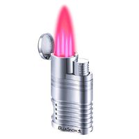 4 Flame Jet Lighter, Torch Lighter Gas Butane Refillable with Punch, Windproof Turbo 4 Flame Adjustable (Sold Without Gas/Silver)