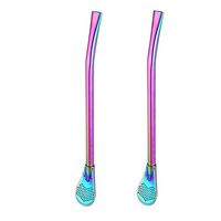 Sikye 2Pcs Drinking Spoon Straw,Long Barware Strainer Tea Filter Colander Coffee Stirring Spoon (multicolor)